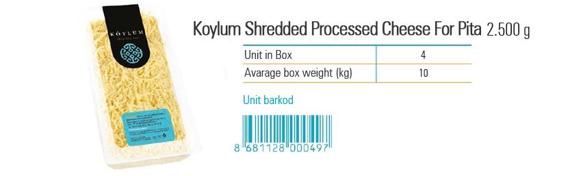 Koylum Shredded Processed Cheese For Pita  2.500 g