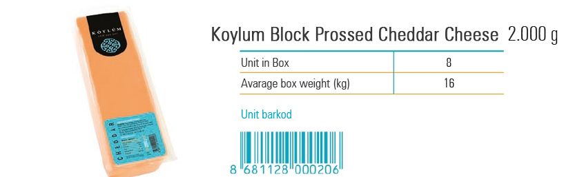 Koylum Block Prossed Cheddar Cheese  2.000 g