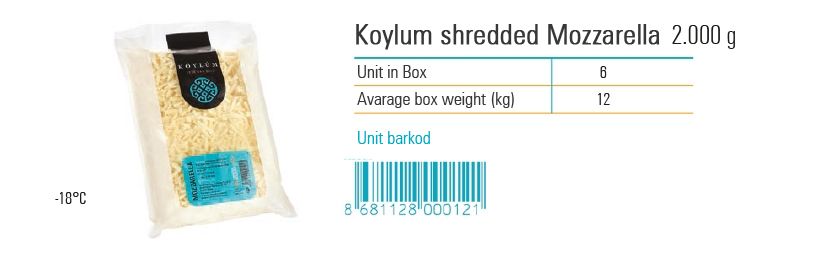 Koylum shredded Mozzarella  2.000 g