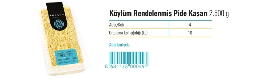 Köylüm Rendelenmiş Pide Kaşarı 2.500 g