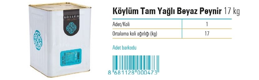 Köylüm Tam Yağlı Beyaz Peynir 17 kg
