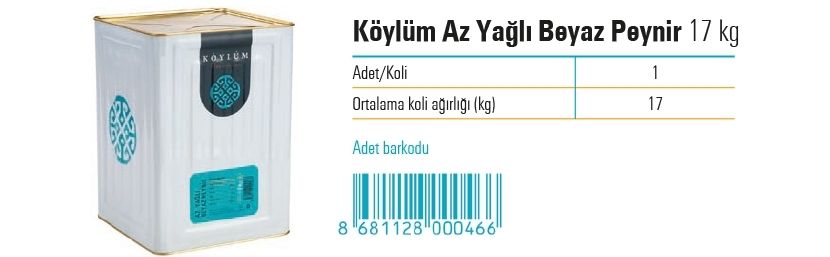 Köylüm Az Yağlı Beyaz Peynir 17 kg