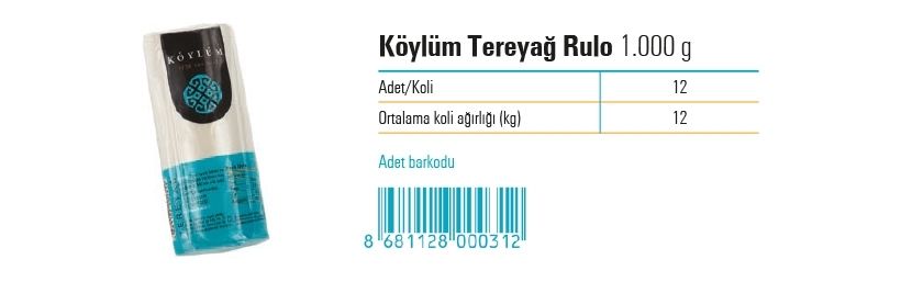 Köylüm Tereyağ Rulo 1.000 g