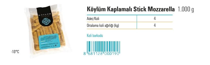 Köylüm Kaplamalı Stick Mozzarella 1.000 g