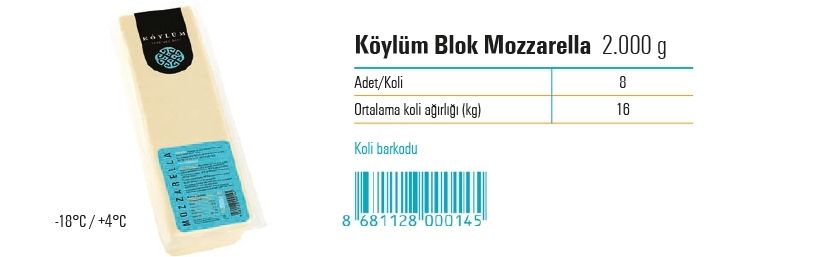 Köylüm Blok Mozzarella 2.000 g