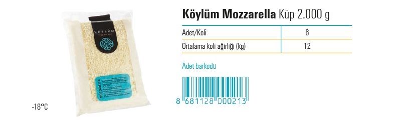 Köylüm Mozzarella Küp2.000 g