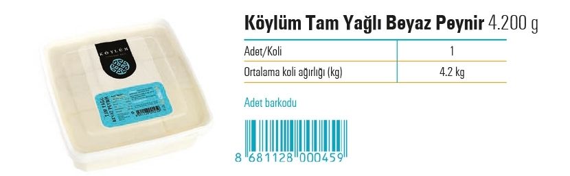 Köylüm Tam Yağlı Beyaz Peynir 4.200 g