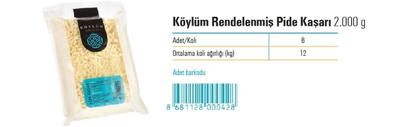 Köylüm Rendelenmiş Pide Kaşarı 2.000 g