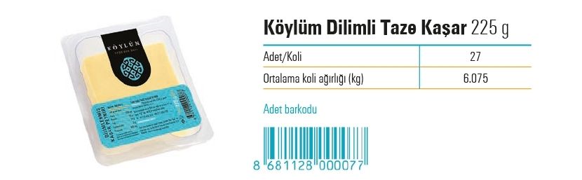 Köylüm Dilimli Taze Kaşar 225 g