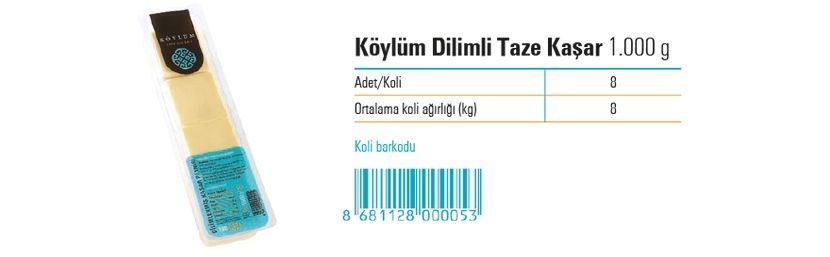 Köylüm Dilimli Taze Kaşar 1.500 g